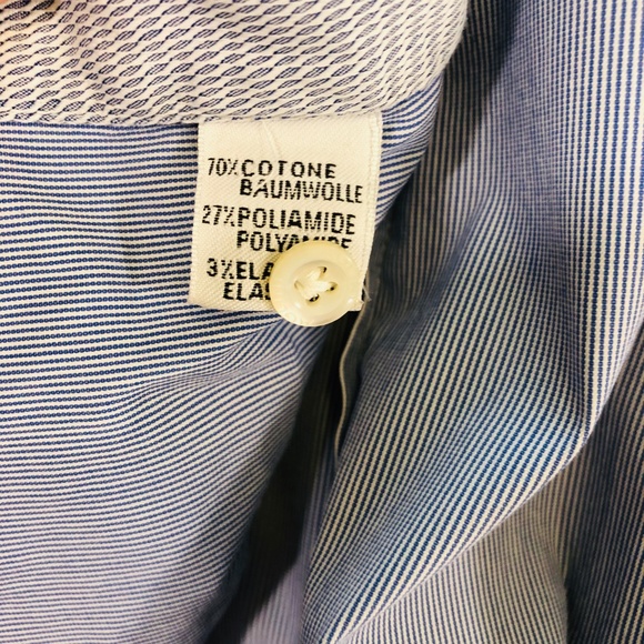 Aglini Italian Blue Striped Mandarin Shirt XL 17 - Picture 6 of 7